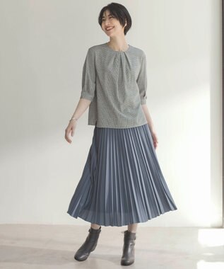 J.PRESS LADIES L 【洗える】ノルディス2wayジョーゼット プリーツ スカート ブルーグレー系