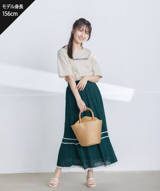 Tiaclasse クロシェ編み配色ニットスカート グリーン×グレー