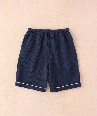 UCHINO クレープガーゼ　パイピング　半袖　レディス　パジャマ ダークブルー