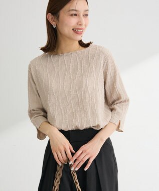 Green Parks ５分袖表面感カットプルオーバー Beige