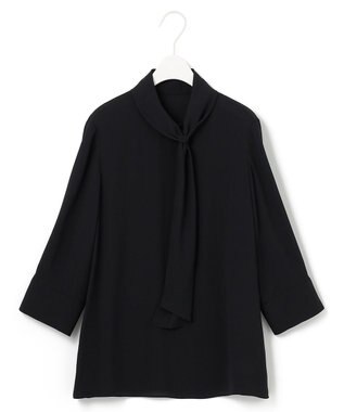 ICB 【接触冷感・UVケア・速乾・洗える】BackSatinAmunzen ボウタイブラウス ブラック系