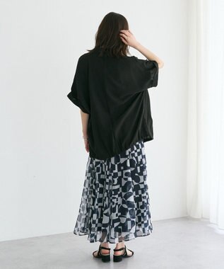 YECCA VECCA アート柄シアーロングスカート Black
