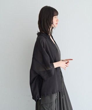 YECCA VECCA 　裾ドロストメッシュシャツ Black
