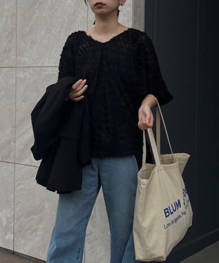 Green Parks AnriettMusee カットジャガードタックブラウス Black