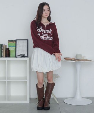 WEGO フラッフィーグラフィックジャガードニットZIPパーカー レッド