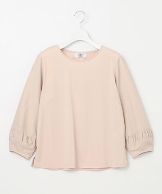 J.PRESS LADIES L コンビジャージー ギャザースリーブ カットソー ピンク系