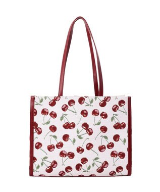 Maison de FLEUR チェリー柄ゴブランスクエアトートバッグ Red