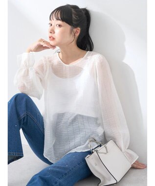 earth music&ecology キャンディースリーブシアーブラウス Off White