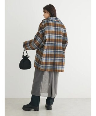 Green Parks ・ＥＬＥＮＣＡＲＥ　ＤＵＥ　シャギーチェックミドルコート Brown