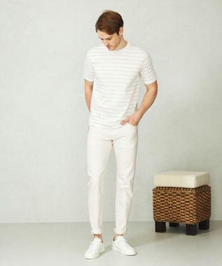 JOSEPH ABBOUD 【清涼感/吸水速乾】リネンハニカムボーダーＴシャツ ホワイト系2