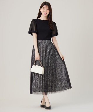 ANY SIS 【洗える】チュールスリーブ ニット ブラック