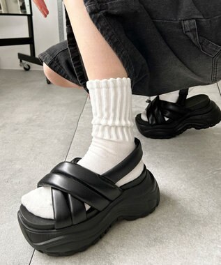 WEGO パテッドクロス厚底サンダル ブラック