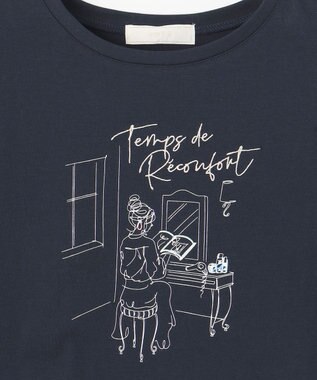 ANY SIS L 線画×刺繍ロゴ Tシャツ ネイビー×サロン