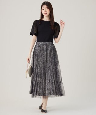 ANY SIS 【洗える】チュールスリーブ ニット ブラック