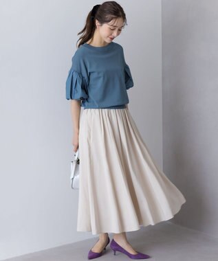 組曲 ストレッチクリアパフ袖 ニット チャコールブルー系