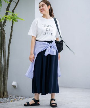 23区 L 【Lサイズ限定/吸水速乾/UVカット/接触冷感/】ストレッチジョーゼット ガウチョパンツ ネイビー系