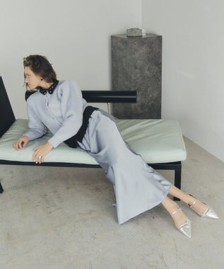 YECCA VECCA サテンフレアスカート Grayish Blue