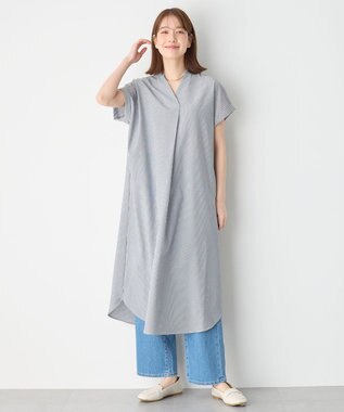 ANY 【洗濯機可】サッカーストライプワンピース ネイビーストライプ