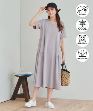 Tiaclasse 【小倉優子さん着用・洗える・接触冷感・汗ジミ防止】“サマさまカットソー”サイドティアードワンピース グレージュ