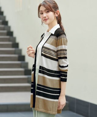 Tiaclasse マルチボーダーカーディガン ブラック