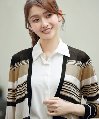 Tiaclasse マルチボーダーカーディガン ブラック