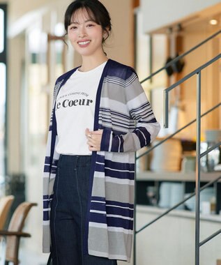 Tiaclasse マルチボーダーカーディガン ネイビー