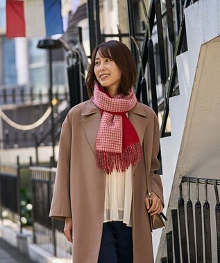 AURORA WEB限定 ウール リバーシブル プチマフラー レッド系チェック×レッド