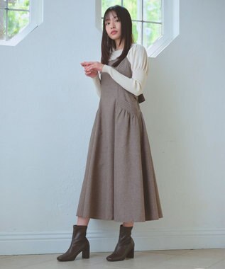 Feroux バッグリボン ジャンパースカート ダークブラウン系