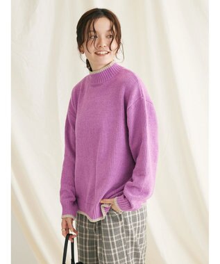 CRAFT STANDARD BOUTIQUE 洗えるモールニット配色プルオーバー Purple