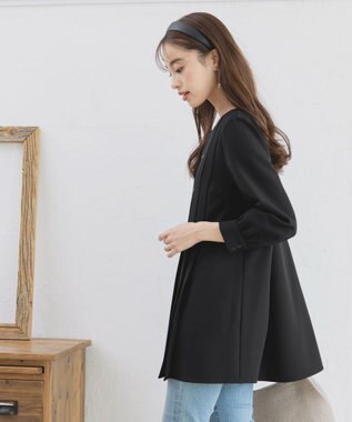 Tiaclasse L 【洗える】アシンメトリ―タックチュニック ブラック