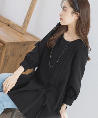 Tiaclasse L 【洗える】アシンメトリ―タックチュニック ブラック