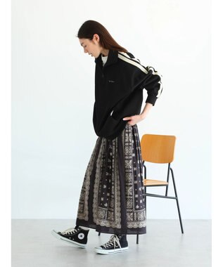 CRAFT STANDARD BOUTIQUE パネル柄マキシギャザースカート Charcoal Gray