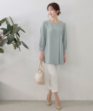 Tiaclasse L 【洗える】アシンメトリ―タックチュニック ブルー