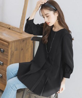 Tiaclasse L 【洗える】アシンメトリ―タックチュニック ブラック