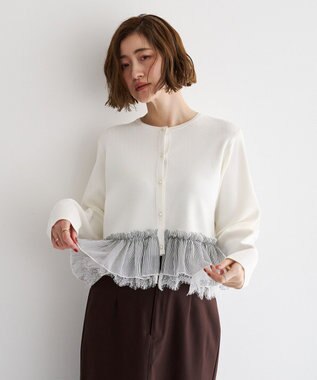YECCA VECCA レースレイヤードラッフルカーディガン Off White