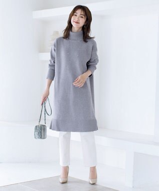 Tiaclasse 【洗える】華のあるニットタートルワンピース グレー