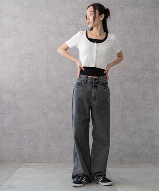 WEGO 【新色追加/美脚/XSSMLサイズ展開】ストレートデニムパンツ ブラックその他