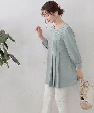 Tiaclasse L 【洗える】アシンメトリ―タックチュニック ブルー