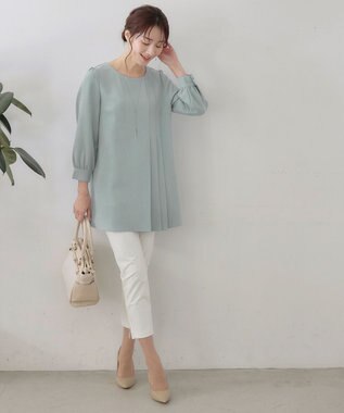 Tiaclasse L 【洗える】アシンメトリ―タックチュニック ブルー