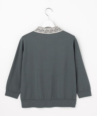 J.PRESS LADIES S 【2WAY】レースカラーコンビ カーディガン グレー×ライトグレー系