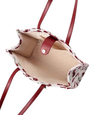 Maison de FLEUR チェリー柄ゴブランスクエアトートバッグ Red