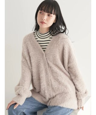 earth music&ecology ロングシャギーＶネックカーディガン Beige