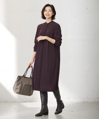 J.PRESS LADIES 【洗える】フェミニッシュパウダー dots ワンピース ワイン系5