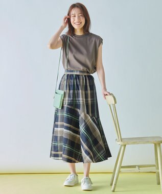 ANY 【洗濯機可能/ウエストゴム】ビックチェックマーメイドスカート ネイビーベースチェック