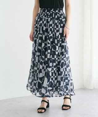 YECCA VECCA アート柄シアーロングスカート Black