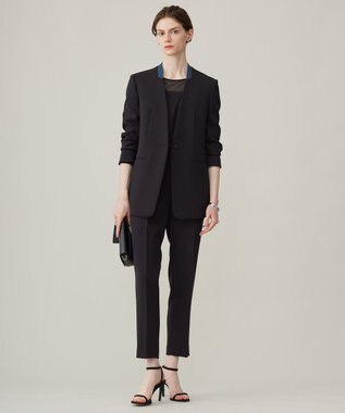 ICB 【洗える】トリプルクロスツイル ノーカラージャケット ブラック系