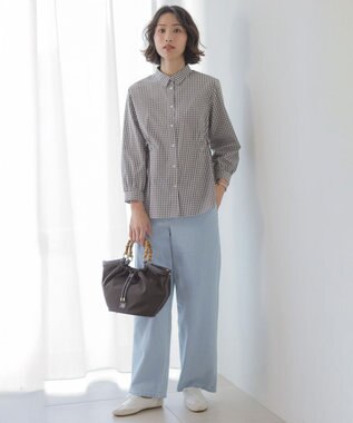 J.PRESS LADIES 【WEB限定カラーあり】コンパクトエステネージュ シャーリング シャツ ブラウス ブラウンギンガム系