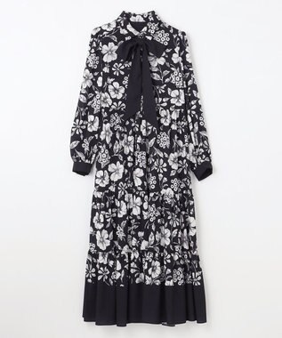 GRACE CONTINENTAL フラワープリントティアードワンピース ブラック