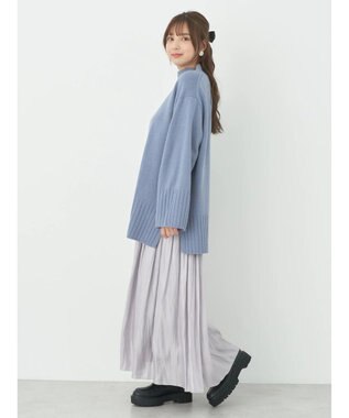 earth music&ecology アンチピリングリブハイネックチュニック Blue