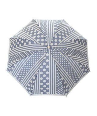 槇田商店 Kirie ドットとストライプ アッシュブルー 折りたたみ傘 紺